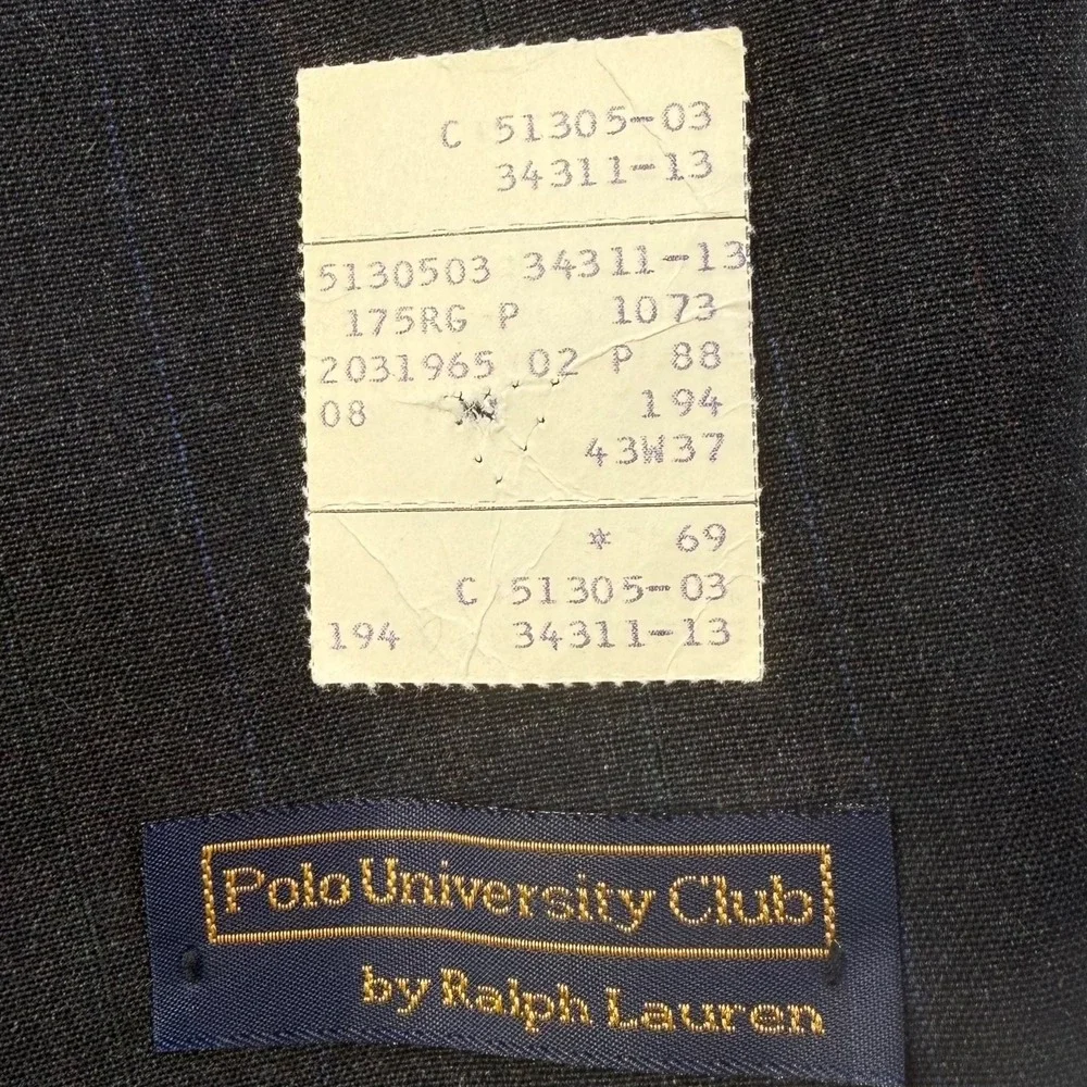 Polo University Club Ralph‎ Lauren Mens Wool Pinstripe Suit Charcoal Grey USA